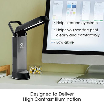 OttLite Folding Task Lamp, Black – Multi-Position Shade, Fold-Up Design, Portable Handle, Low Heat, Low Glare Illumination, Fits Desks & Workstations