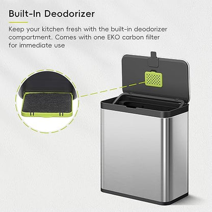 EKO Kitchen Compost Bin, 7L / 1.85 Gal Stainless Steel with Removable Inner Bucket and Deodorizer Compartment, 2-in-1 Countertop Compost Bin with Lid, Food Waste Caddy for Kitchen (MMT & Black Finish)