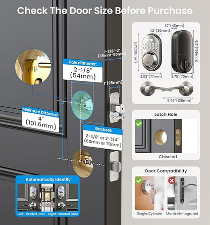 Veise Keyless Entry Door Lock with 2 Lever Handles - Electronic Keypad Deadbolt, Auto Lock, Back Lit & Easy Installation Design, Front Door Handle Sets, Satin Nickel