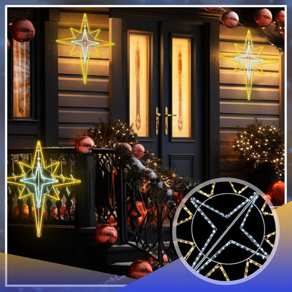 43'' Christmas Star of Bethlehem LED Star Hanging Lights Nativity Holy Family Light for Door Window Porch Wall Decoration Plug Operated Lighted Hanging Tree Topper(White, Warm Light)
