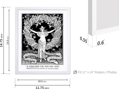 Poster Master Vintage Walter Crane Poster - Retro A Garland for May Day Print - Socialist Art - Gift for Him, Her, Men, Women - Wall Decor for Home, Office, Living Room, 11x14 White Framed