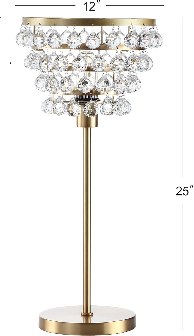 JONATHAN Y 25" Brass Gold/Clear Table Lamp, Modern Industrial Chandelier Style Light, Clear Crystal Beads, Glam Bedside Nightstand Lamp for Bedroom Living Room, LED Bulb Included (JYL9004B)