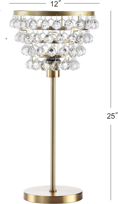 JONATHAN Y 25" Brass Gold/Clear Table Lamp, Modern Industrial Chandelier Style Light, Clear Crystal Beads, Glam Bedside Nightstand Lamp for Bedroom Living Room, LED Bulb Included (JYL9004B)