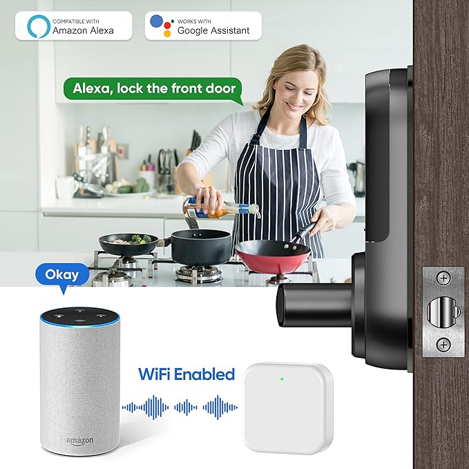 Sifely Keyless Entry Smart Lock - Fingerprint & Keypad Access, Front Door Handle, Black