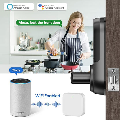 Sifely Keyless Entry Smart Lock - Fingerprint & Keypad Access, Front Door Handle, Black