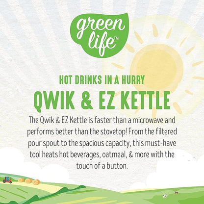 GreenLife 1.7 Liter Glass Electric Kettle, Easy One Touch Use, Quick Heating, Filtered Spout, LED Base, Auto Shut-Off, Cordless Serving, Coffee and Tea, Pink
