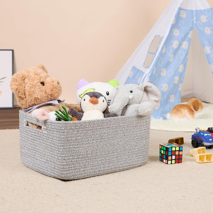 Large Storage Baskets for Shelves, Closet Organizers Bins for Clothes Blanket Towels, Baby Nursery, Toy Baskets Box, Woven Rope Baskets, 17 x 13 x 7.5”, 3 Packs Mixed Grey