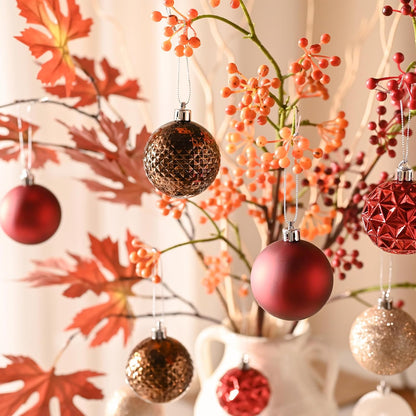 Valery Madelyn Christmas Tree Decorations Ornament Set for Fall Halloween, 50ct 2.36 Inches Red Brown White Shatterproof Christmas Ball Ornaments Hanging Xmas Holiday Party Decor