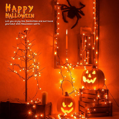 woohaha Outdoor Halloween Lights, 2PACK 13ft 50 Count Incandescent Blubs & Green Wire Mini Lights, 120 V High-Voltage Connectable Light String, for Indoor Patio Garden Tree Party Decoration, Orange