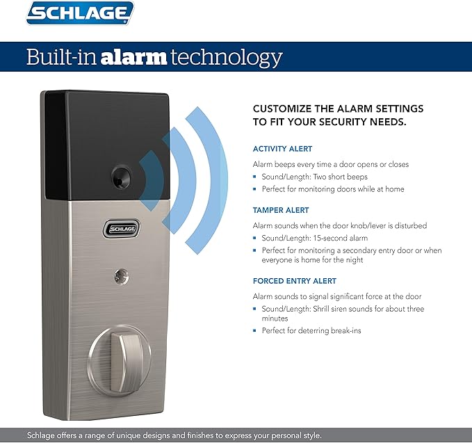 SCHLAGE BE469ZP CEN 622 Connect Smart Deadbolt with alarm with Century Trim in Matte Black, Z-Wave Plus enabled
