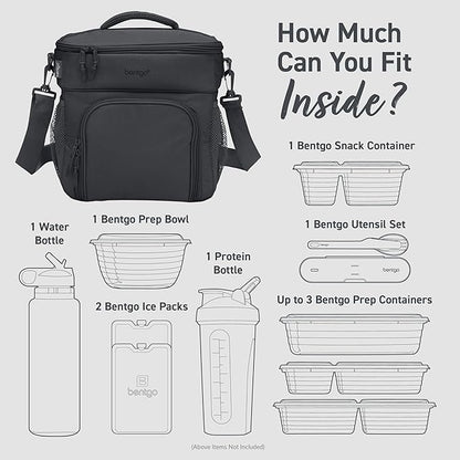 Bentgo Prep Deluxe Insulated Multimeal Bag - Lunch Box Bag, Holds 5 Meals, Premium Insulation up to 8 Hrs, Durable, Water-Resistant - Large Capacity For Adult Meal Prep (Dark Gray)