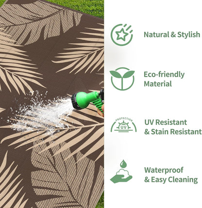 GENIMO Outdoor Rug 6' x 9' Waterproof for Patios Clearance, Reversible Outdoor Plastic Straw Camping Rug Carpet, Large Area Rugs Mats for RV, Camper, Deck, Balcony, Porch, Beach, Picnic, Coffee&Beige