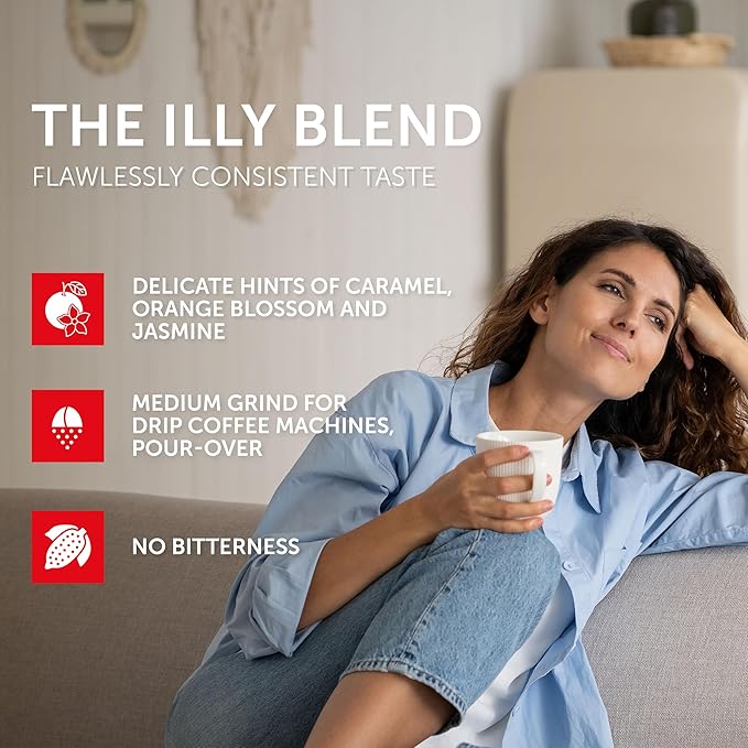 Illy Ground Drip Coffee - Classico Medium Roast - Mild & Balanced - 100% Arabica - Pre-Ground for Drip Pour Over - Pressurized Packaging Sealed for Freshness - 8.8oz (Pack of 6)