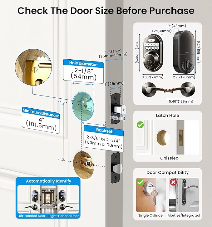 Veise Keyless Entry Door Lock with 2 Lever Handles - Electronic Keypad Deadbolt, Auto Lock, Back Lit & Easy Installation Design, Front Door Handle Sets, Oil Rubbed Bronze