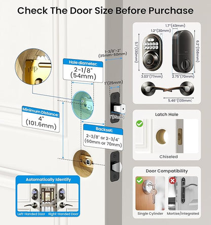Veise Keyless Entry Door Lock with 2 Lever Handles - Electronic Keypad Deadbolt, Auto Lock, Back Lit & Easy Installation Design, Front Door Handle Sets, Oil Rubbed Bronze