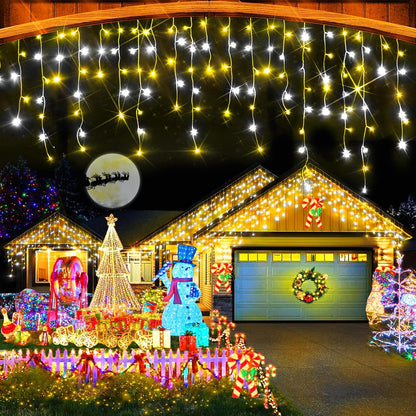 49FT Christmas Lights, 480 LED Ice Lights for Outside Clear Wire Twinkle Lights with 8 Modes Timer Waterproof for Christmas Party Tree Holiday Patio Yard Home Decor(Cool White and Warm Warm)