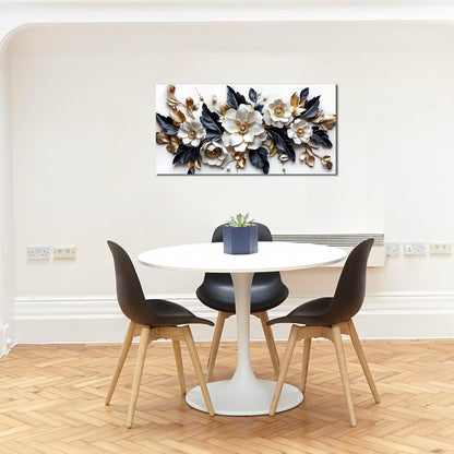 HUBOSKN Flower Pictures Wall Decor for Living Room - Blue White and Gold Wall Art for Bedroom - Modern Wall Decor for Bedroom Women Size 20" x 40"