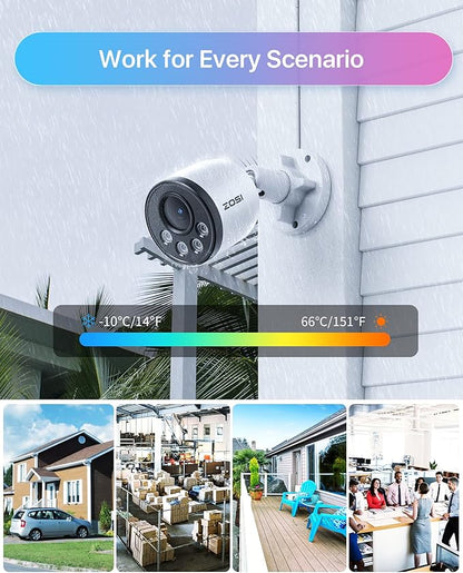ZOSI 2PK 4MP Add-on Camera with Ethernet Cables,Outdoor PoE Security Camera with Audio,Night Vision,Smart Human Detection,IP66 Weatherproof,Remote Access,Only Work PoE NVR System