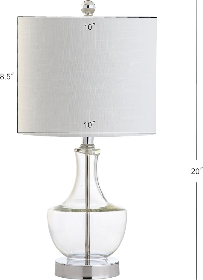 JONATHAN Y 20" Clear Glass Mini Table Lamp, Modern Bedside Lamp for Bedroom, White Linen Drum Shade, Teardrop Glass Base, LED Bulb Included, UL Listed JYL1029A