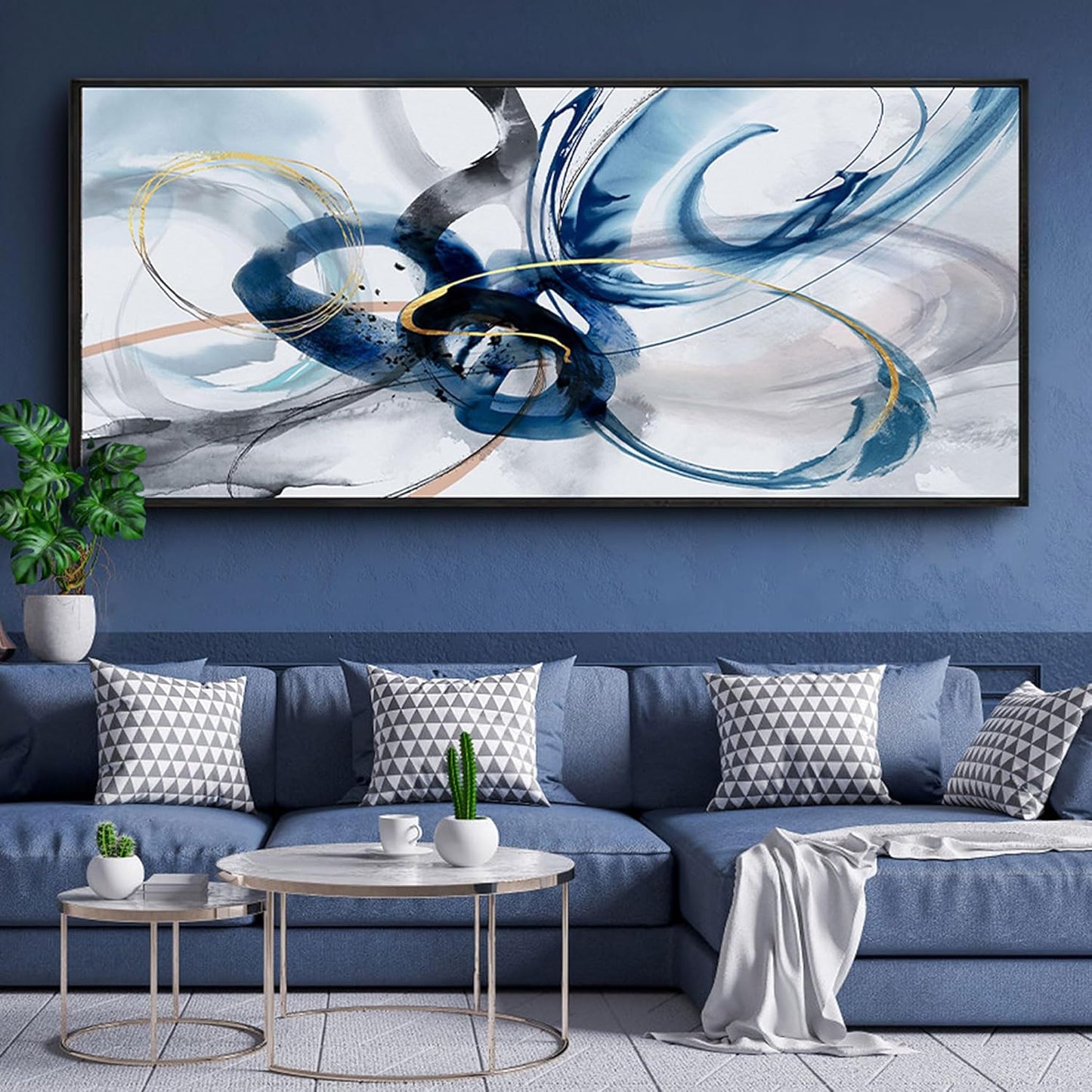 KLAKLA Abstract Wall Art 86x39 Inches - Huge Canvas Picture Wall Decor Living Room Oversized Artwork for Walls Bedroom Office Decoration Modern Frame Wall Art