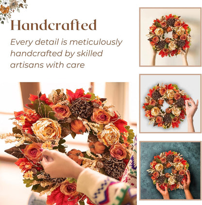 22" Fall Harvest Mixed Wreath - Premium Handcraft Fall Wreaths for Front Door | Perfect for Autumn & Thanksgiving Decor