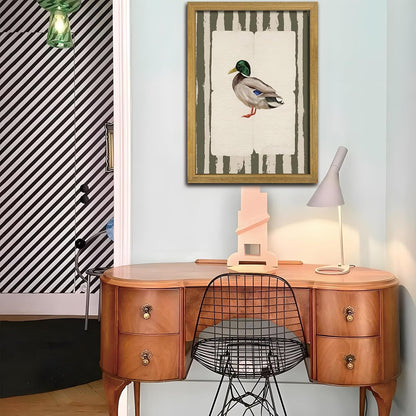 Vintage Framed Duck Wall Art Print, Rustic Mallard Bird Illustration Canvas Poster, Cottagecore Animal Artwork, Farmhouse Nature Wall Decor for Living Room Kitchen Bathroom Bedroom 12x16 inch