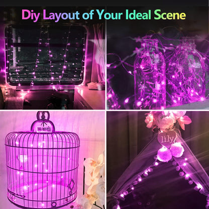 4 Pack 20FT 60LED Halloween Battery Operated Fairy Lights with Timer, Waterproof Battery String Lights Outdoor Indoor, Battery Twinkle Lights for Bedroom Wedding Birthday Party Halloween (Purple)