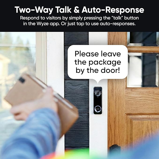 Wyze Battery Video Doorbell Wireless Camera, 1536x1536 HD+ with Color Night Vision, 2-Way Audio, 1:1 Head-to-Toe View, Person/Vehicle/Package Monitor, Wire-Free/Wired Option, 1 Minute Easy Setup