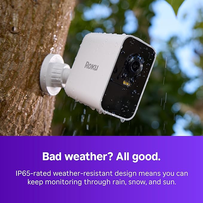 Roku Battery Camera Plus for Home Security - New 2025 Weather-Resistant Outdoor & Indoor Wireless Camera & Pet Monitor with 1080p HD & Two-Way Audio - 4X Rechargeable Battery Capacity (Pack of 2)