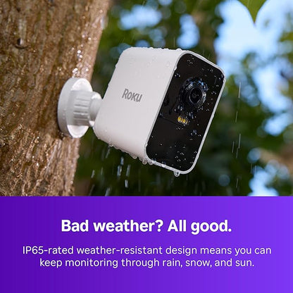 Roku Battery Camera Plus for Home Security - New 2025 Weather-Resistant Outdoor & Indoor Wireless Camera & Pet Monitor with 1080p HD & Two-Way Audio - 4X Rechargeable Battery Capacity (Pack of 2)