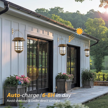 Otdair Solar Wall Lantern Outdoor, Flickering Flames Solar Sconce Lights Outdoor, Hanging Lamps Wall Mount for Front Porch, Patio and Yard, 2 Pack, Yellow Bronze