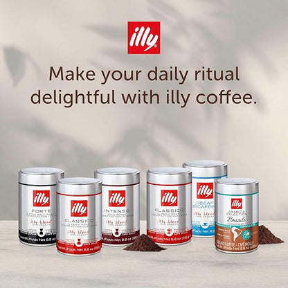 illy Ground Coffee, Brasile Regenerative Agriculture Medium Roast, 100% Arabica, Premium Italian Coffee, Ideal for Espresso, Drip, Moka and French Press Brewing, 8.8oz, 6 Pack