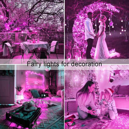 JMEXSUSS 4 Pack Pink Solar Lights, Each 33ft 100 LED Solar String Lights Outdoor Waterproof, 8 Modes Copper Wire Pink Fairy Light for Yard Patio Garden Party Wedding Decorations