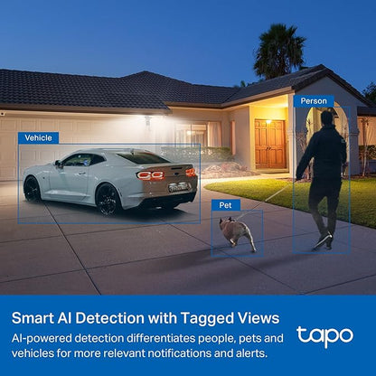 Tapo 2K+ Outdoor Wired Floodlight Security Camera - 2800 Lm Dimmable, Motion Activated, Person & Vehicle Detection, 24/7 Recording, Subscription-Free Local Storage or Optional Cloud, C720