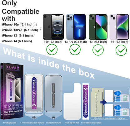 2 Pack Anti Blue Light Matte Screen Protector for iPhone 16e and iPhone 14 and iPhone 13 and iPhone 13 Pro 6.1-Inch Auto Dust Removal, No Bubbles, Tempered Glass Film, Easy Installation