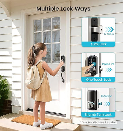 Veise VE07 Fingerprint Smart Door Lock, 7-in-1 Keyless Entry Deadbolt with App Control, Electronic Digital Touchscreen Keypad, Biometric Smart Locks for Front Door, Auto Lock, Matte Black