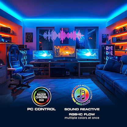 Monster Smart RGB+IC LED Strip Lights – Sound Reactive Strip Lights for Bedroom, App & Voice Control, RGB Light Strip for Room, Alexa Google Home, Razer Chroma Sync (100ft)