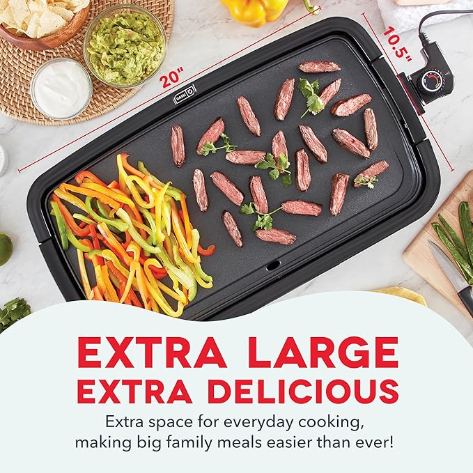 Dash Deluxe Everyday Griddle - Electric Griddle with Removable Plate - Nonstick, Easy-Clean Surface & Anti-Slip Base - Recipe Book Included - Black