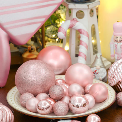 XmasExp 24ct Mini Christmas Ball Ornaments Shatterproof Christmas Ornaments Set Decorations for Xmas Tree Balls 30mm/1.18" (Rose Gold)