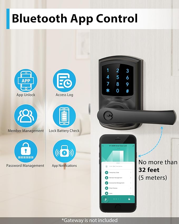 Hidalife Smart Door Lock with Handle, Keyless Entry Digital Lock with Keypad for Front Doors, Touchscreen, One-Touch Toggle, App Control