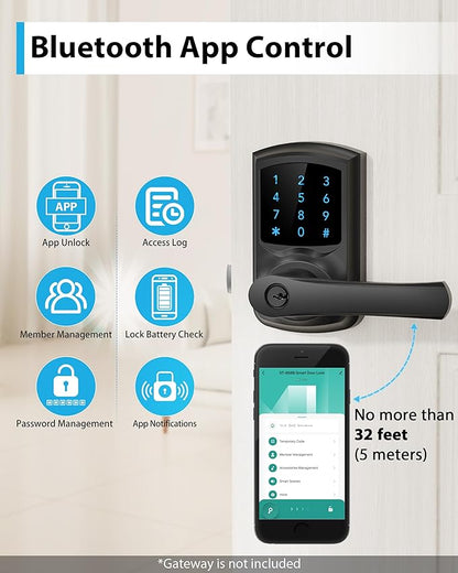 Hidalife Smart Door Lock with Handle, Keyless Entry Digital Lock with Keypad for Front Doors, Touchscreen, One-Touch Toggle, App Control