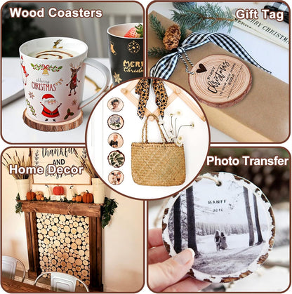 Wood Slices 32 Pcs 2.8-3.1 Inch, Natural Unfinished Wood Rounds Slice Ornaments, Round Craft Wood Kit Predrilled Wood Circles for DIY Crafts Christmas Wedding Centerpieces Wooden Coasters Burning