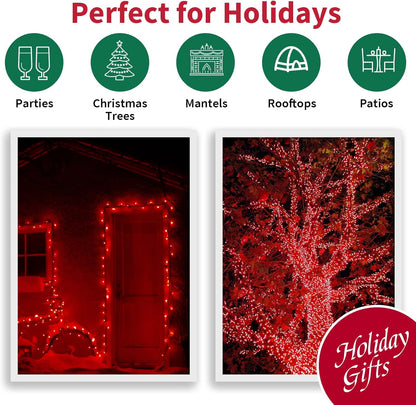 Red Wide Angle LED Christmas Lights, 64.8 Ft 300 Count, Pack of 3 Strands 21.9 Ft 100 Lights UL Certified Commercial Grade Green Wire 5mm Holiday String Light
