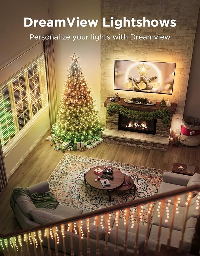 Govee Christmas Sparkle String Lights 99ft, RGBWIC String Lights with 375 Bullet-Head LEDs, App-Controlled, 140+ Scene Modes, 3D Shape Mapping, Works with SmartThings, Indoor Holiday Decorations