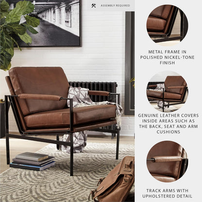 Signature Design by Ashley Puckman Mid-Century Modern Leather Accent Chair, Brown