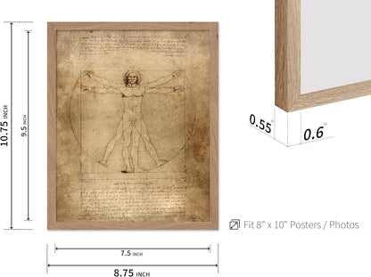 Poster Master Classic Leonardo Da Vinci Poster - Vintage Renaissance Print - Gift for Artist, Friend - Vitruvian Man, Proportion, Symmetry, Human Body - Wall Decor for Office, 8x10 Beige Framed