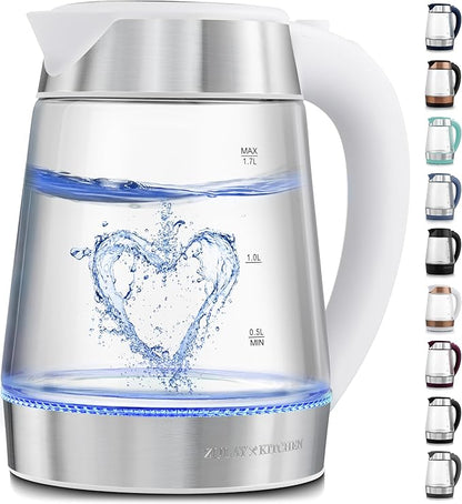 Zulay Kitchen Fast Boiling Electric Water Kettle - 1.7L, 1500W, Auto Shut-Off for Overboil & Boil Dry Protection, Cool-Touch Handle, 360° Base - Rapid Teapot Boiler For Coffee & Tea - White