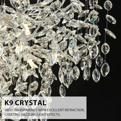 H61'' Modern Silver K9 Crystal High Ceiling Chandeliers, 23-Lights Staircase Chandeliers,Large Crystal Tree Branch Chandelier, D40'' Foyer Chandelier,for Living Room,Entryway