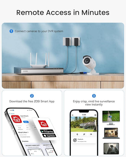 ZOSI H.265+ 16CH Security Camera System with AI Human Vehicle Detection, 16CH DVR with 4TB HDD for 7/24 Record, 16 x 1080p CCTV Camera Outdoor Indoor with 80ft Night Vision, 90°Wide Angle