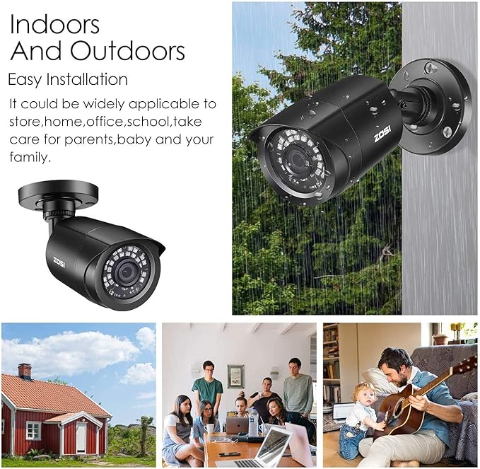 ZOSI 1080P 4 Pack HD TVI Security Cameras, 80ft Night Vision, Outdoor Indoor Weatherproof Bullet Camera for 1080P/5MP/4K HD TVI Analog CCTV DVR System